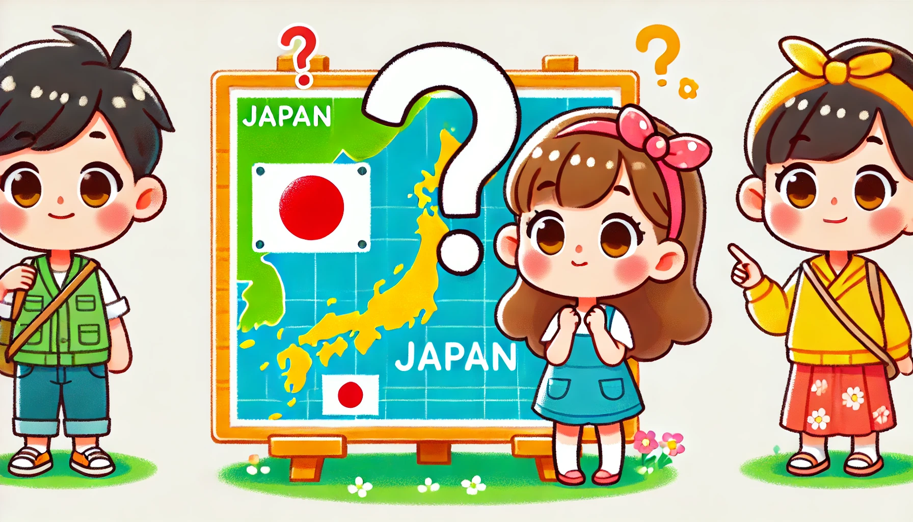 日本地図と子供と？マーク