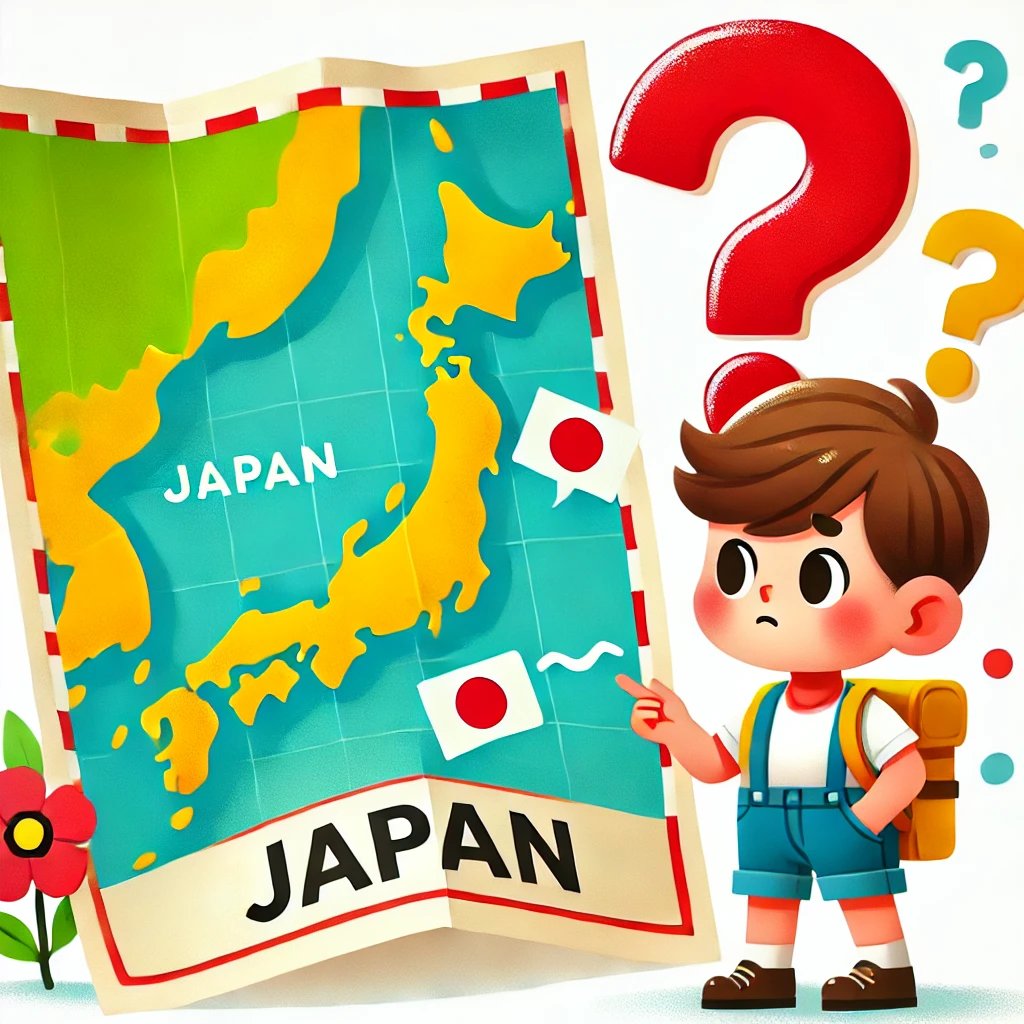 男の子と日本地図と？マーク